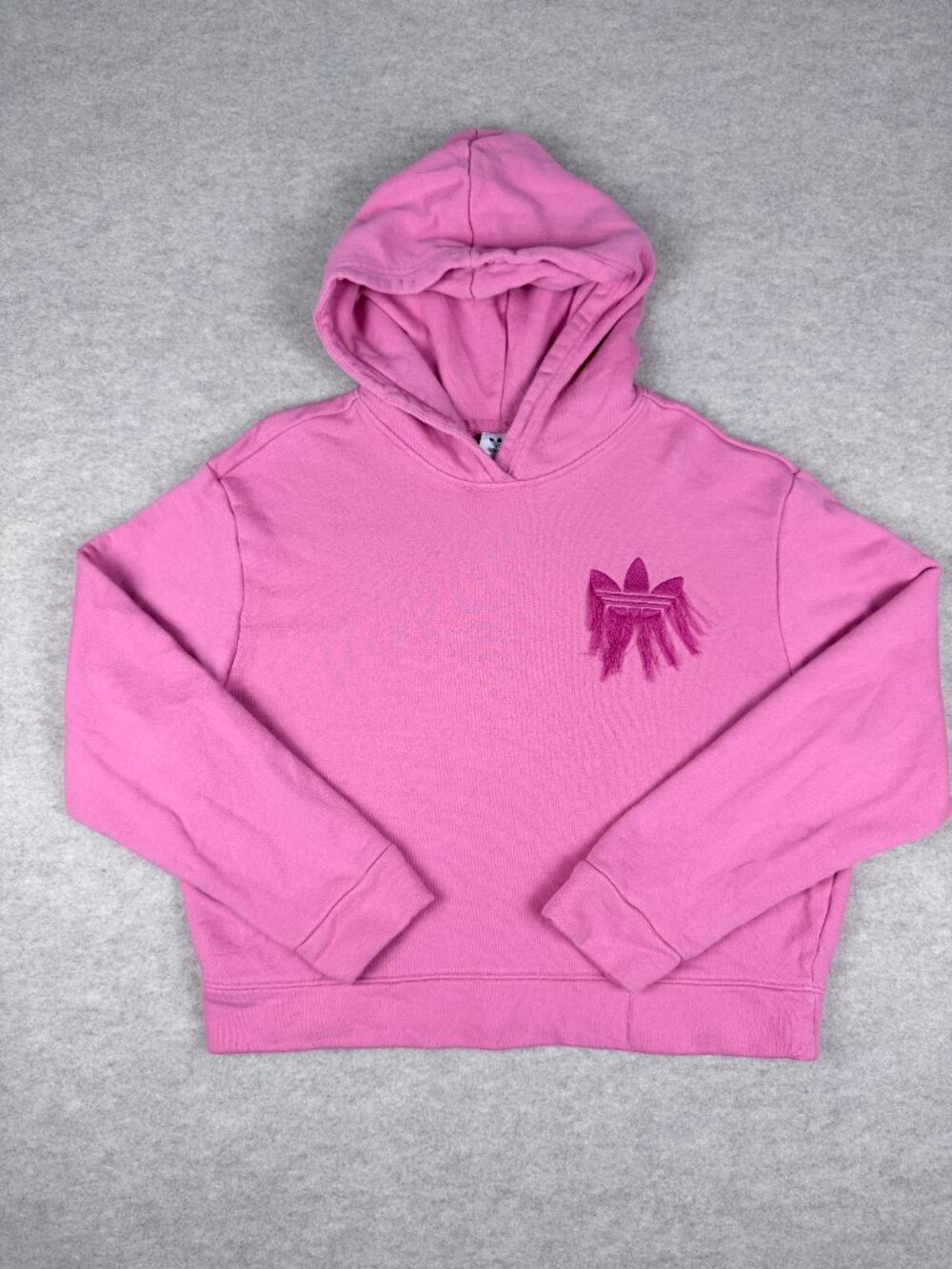 Adidas Originals Cropped Hoodie with Fringe Trefoil Logo Young Girl Size XL